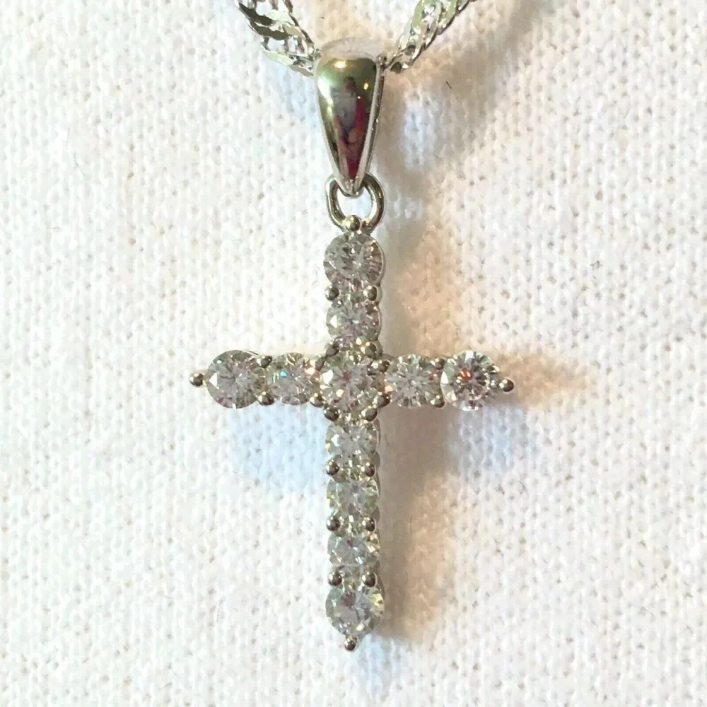 Cross Necklace Sterling Silver Cubic Zirconia Pendant 925 17in Twist Chain